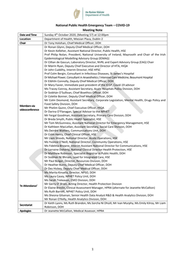 1 National Public Health Emergency Team – COVID-19 Meeting Note