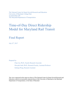 Maryland Rail Time-Of-Day Direct Ridership Model Final Report