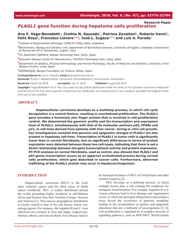 PLAGL1 Gene Function During Hepatoma Cells Proliferation