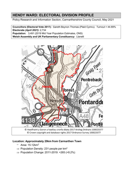 HENDY WARD: ELECTORAL DIVISION PROFILE Policy Research and Information Section, Carmarthenshire County Council, May 2021