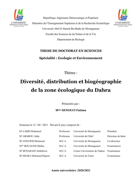 Diversité, Distribution Et Biogéographie De La Zone Écologique Du Dahra