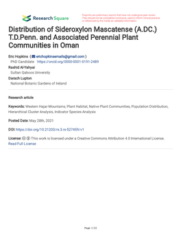 Tdpenn. and Associated Perennial Plant Communities in Oman