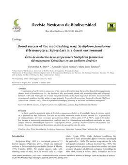 Brood Success of the Mud-Daubing Wasp Sceliphron Jamaicense (Hymenoptera: Sphecidae) in a Desert Environment