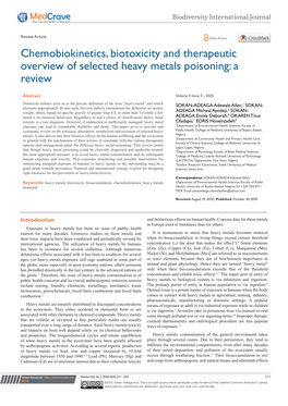 Chemobiokinetics, Biotoxicity and Therapeutic Overview of Selected Heavy Metals Poisoning: a Review