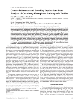 Genetic Inferences and Breeding Implications from Analysis of Cranberry Germplasm Anthocyanin Proﬁ Les