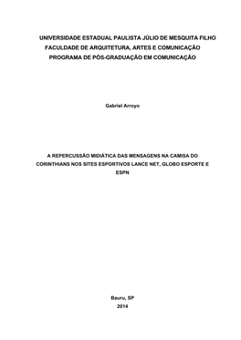 Universidade Estadual Paulista Júlio De Mesquita Filho Faculdade De Arquitetura, Artes E Comunicação Programa De Pós-Graduação Em Comunicação