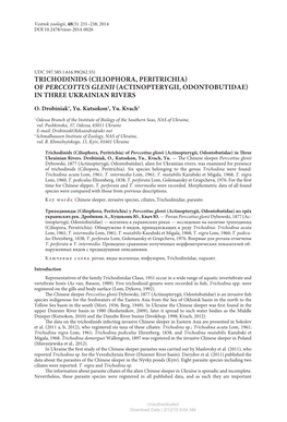 Trichodinids (Ciliophora, Peritrichia) of Perccottus Glenii (Actinopterygii, Odontobutidae) in Three Ukrainian Rivers