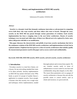 History and Implementation of IEEE 802 Security Architecture