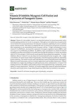 Vitamin D Inhibits Myogenic Cell Fusion and Expression of Fusogenic Genes