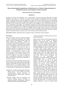 A Study of Characterization of Disabled in Movies and Its Impact on Their Social Life