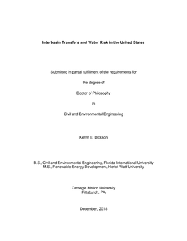 Water Risk and Interbasin Transfer in the United States