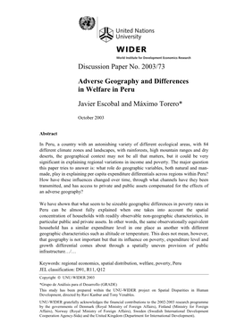 Adverse Geography and Differences in Welfare in Peru