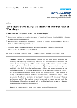The Tenuous Use of Exergy As a Measure of Resource Value Or Waste Impact