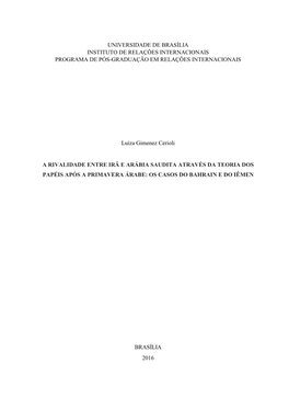 Universidade De Brasília Instituto De Relações Internacionais Programa De Pós-Graduação Em Relações Internacionais