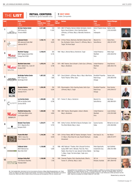 RETAIL CENTERS  NEXT WEEK the LIST Ranked by Gross Leasable Area Public Companies