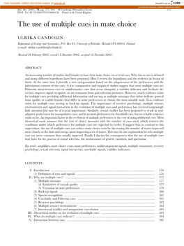 The Use of Multiple Cues in Mate Choice