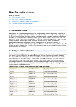 Docsconverter License Table of Contents 1.1