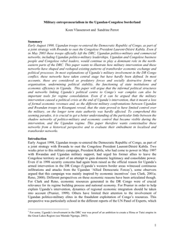 1 Military Entrepreneurialism in the Ugandan-Congolese Borderland Koen Vlassenroot and Sandrine Perrot Summary Early August 19