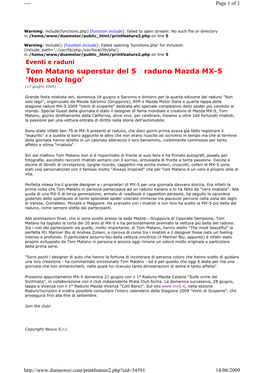 Tom Matano Superstar Del 5 Raduno Mazda MX-5 'Non Solo Lago' (17 Giugno 2009)