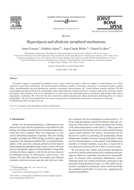 Hyperalgesia and Allodynia: Peripheral Mechanisms