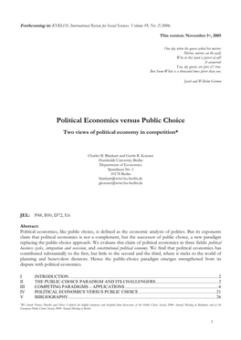 Political Economics Versus Public Choice