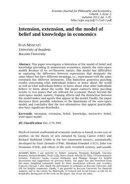 Intension, Extension, and the Model of Belief and Knowledge in Economics