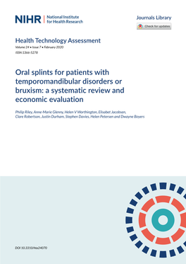 Oral Splints for Patients with Temporomandibular Disorders Or Bruxism: a Systematic Review and Economic Evaluation