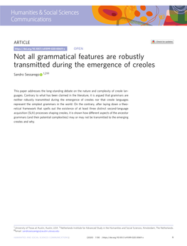 Not All Grammatical Features Are Robustly Transmitted During the Emergence of Creoles ✉ Sandro Sessarego 1,2