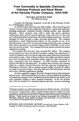 From Commodity to Specialty Chemicals: Cellulose Products and Naval Stores at the Hercules Powder Company, 1919-1939 Davisdyer and David B