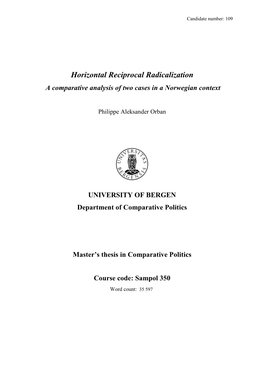 Horizontal Reciprocal Radicalization a Comparative Analysis of Two Cases in a Norwegian Context