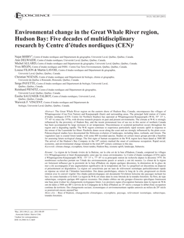 Environmental Change in the Great Whale River Region, Hudson Bay: Five Decades of Multidisciplinary Research by Centre D’Études Nordiques (CEN)1