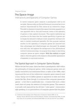 The Space-Image : Interactivity and Spatiality of Computer Games