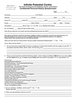 Infinite Potential Centre OFFICE USE ONLY “The Centre for Empowerment, Wellbeing, Growth, and Evolution” Occp Ref Tracking
