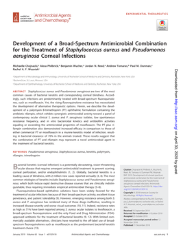 Development of a Broad-Spectrum Antimicrobial Combination for the Treatment of Staphylococcus Aureus and Pseudomonas Aeruginosa Corneal Infections