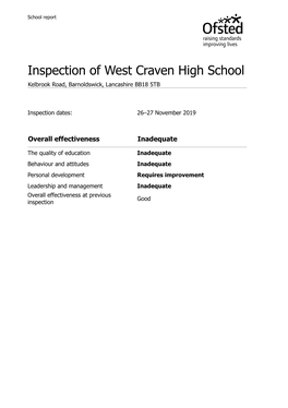 Inspection of West Craven High School Kelbrook Road, Barnoldswick, Lancashire BB18 5TB