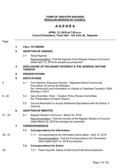 REGULAR SESSION COUNCIL - April 12, 2016 Agenda