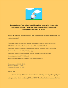 Developing a Core Collection of Brazilian Arracacha (Arracacia Xanthorrhiza Banc.) Based on Morphological and Agronomic Descriptors Character of Brazil