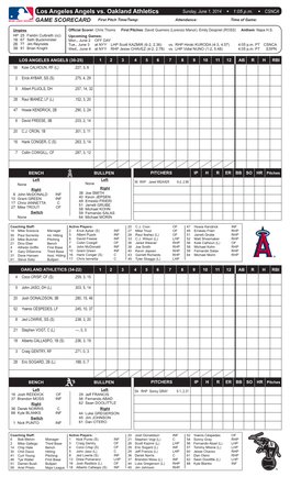 Los Angeles Angels Vs. Oakland Athletics Sunday, June 1, 2014 W 1:05 P.M