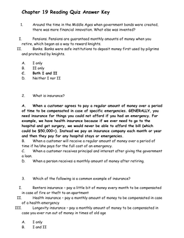 Answer Keys for Chapter 19 Quizzes