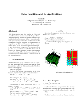 Beta Function and Its Applications