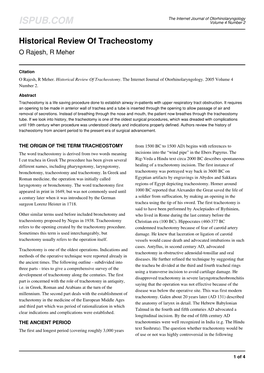 Historical Review of Tracheostomy O Rajesh, R Meher