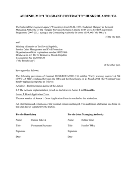 Addendum N°1 to Grant Contract N° Huskroua/0901/136