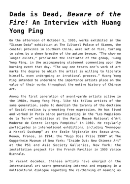 &lt;/I&gt; an Interview with Huang Yong Ping