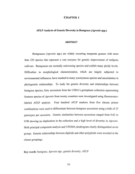 CHAPTER I AFLP Analysis of Genetic Diversity in Bentgrass (Agrostis Spp