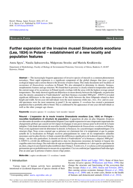 Further Expansion of the Invasive Mussel Sinanodonta Woodiana (Lea, 1834) in Poland – Establishment of a New Locality and Population Features