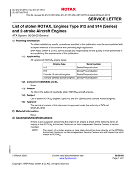 SERVICE LETTER List of Stolen ROTAX® Engines Type 912 And