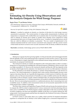 Estimating Air Density Using Observations and Re-Analysis Outputs for Wind Energy Purposes