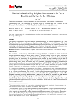 Non-Institutionalised Lay Religious Communities in the Czech Republic and the Care for the Ill Strategy