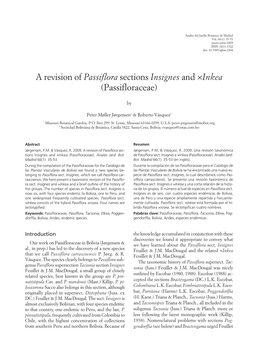 Passiflora Sections Insignes and ×Inkea (Passifloraceae)