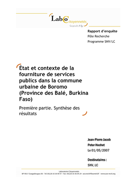 Rapport Final LC Services Publics Boromo Avril 2007 1Er Partie